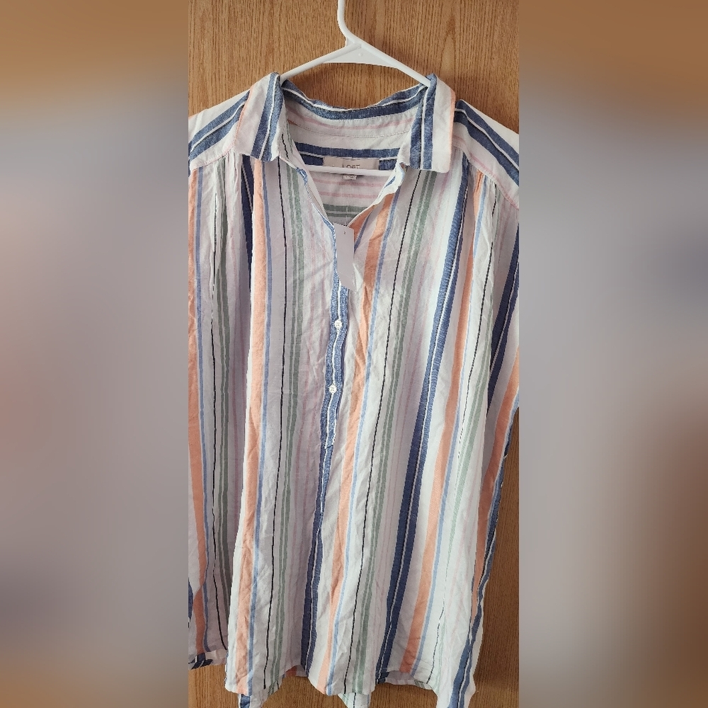 LOFT Multicolor Striped Button Down Shirt NWT - image 2
